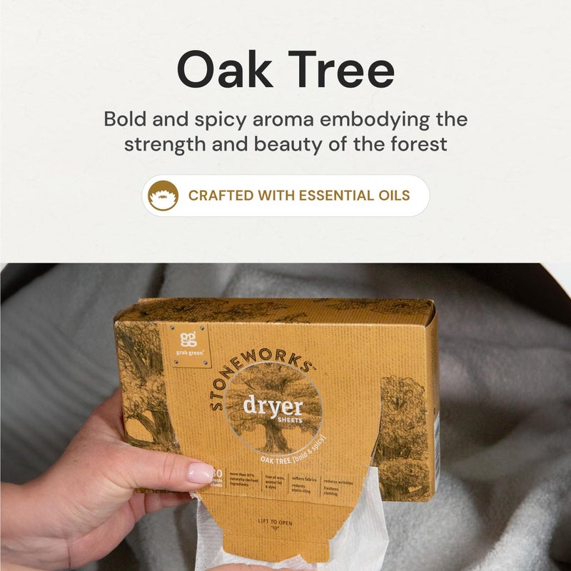 Grab Green Stoneworks Cruelty-Free Dryer Sheets | Softens Fabrics, Freshens Clothing & Reduces Static-Cling and Wrinkles | Plant Based | Oak Tree Scent (80 Sheets) - Image 4